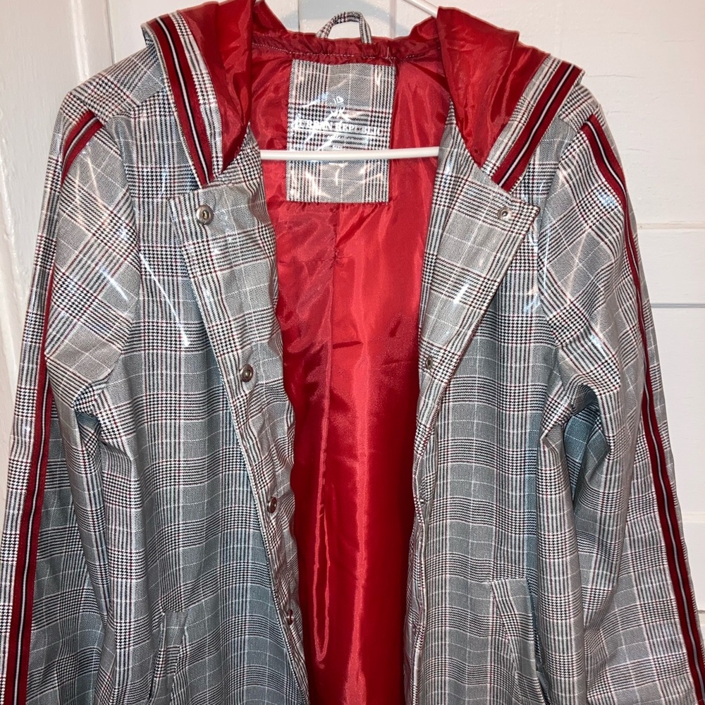 Hooded Plaid Raincoat w/Pockets